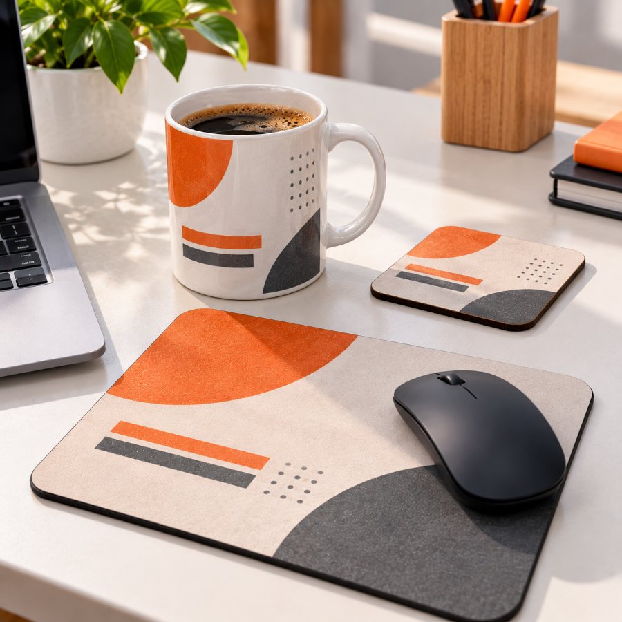 Kupa, mouse pad ve bardak altlığı seti (temsili görsel)